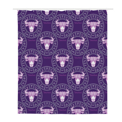 Purple Taurus Zodiac Pattern Print Polyester Shower Curtain