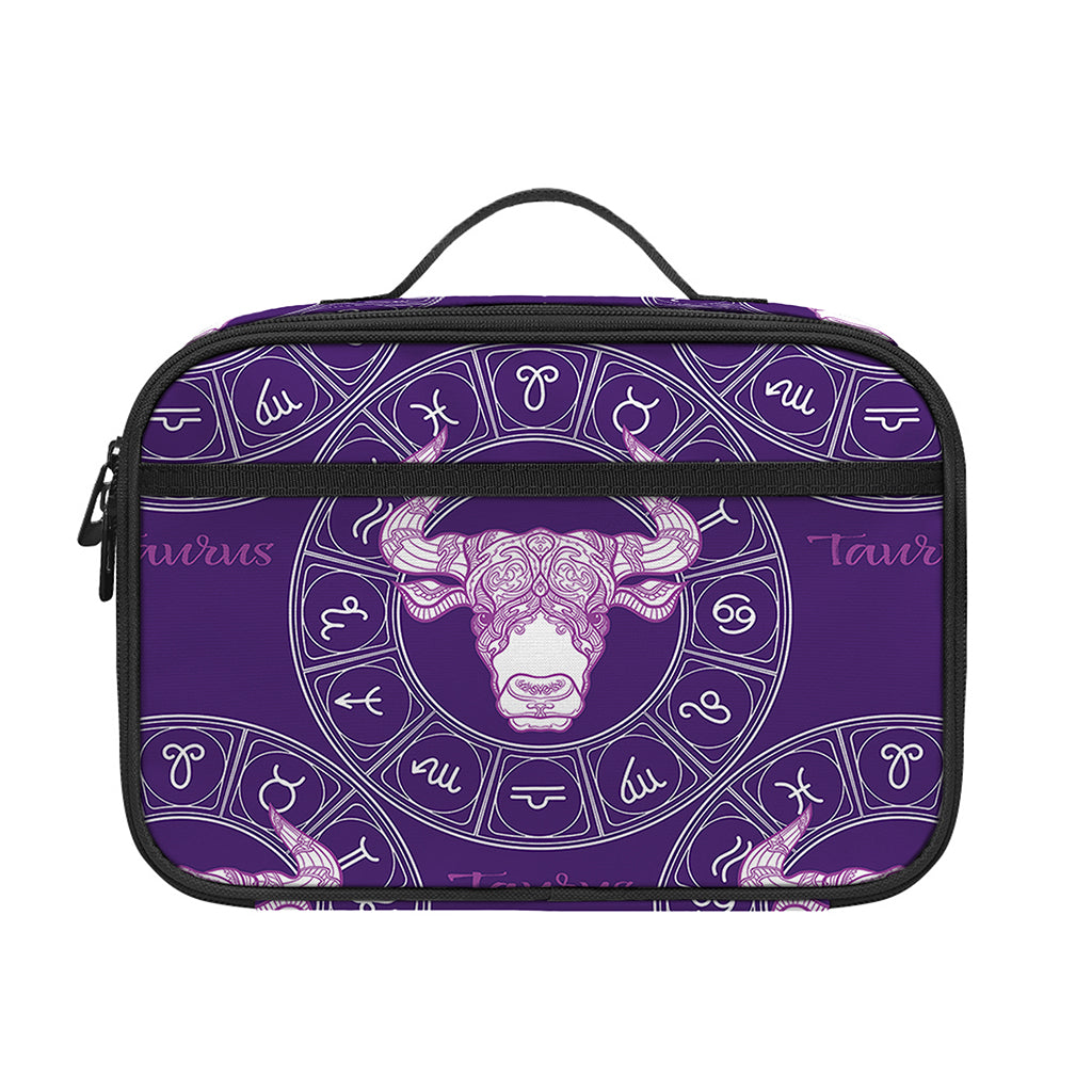 Purple Taurus Zodiac Pattern Print Portable Lunch Bag