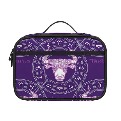Purple Taurus Zodiac Pattern Print Portable Lunch Bag