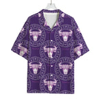 Purple Taurus Zodiac Pattern Print Rayon Hawaiian Shirt