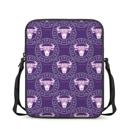 Purple Taurus Zodiac Pattern Print Rectangular Crossbody Bag