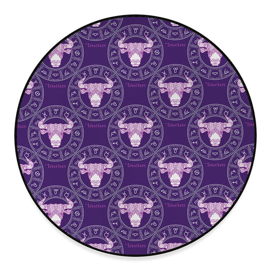 Purple Taurus Zodiac Pattern Print Round Floor Mat