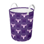 Purple Taurus Zodiac Pattern Print Round Laundry Basket