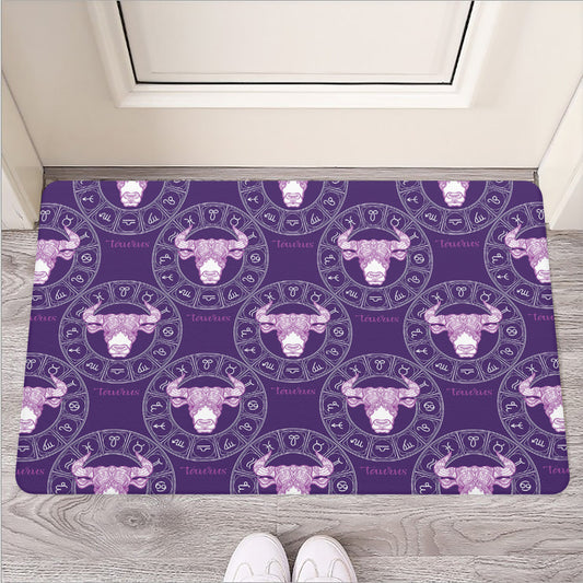 Purple Taurus Zodiac Pattern Print Rubber Doormat