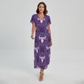Purple Taurus Zodiac Pattern Print Short Sleeve Maxi Dress