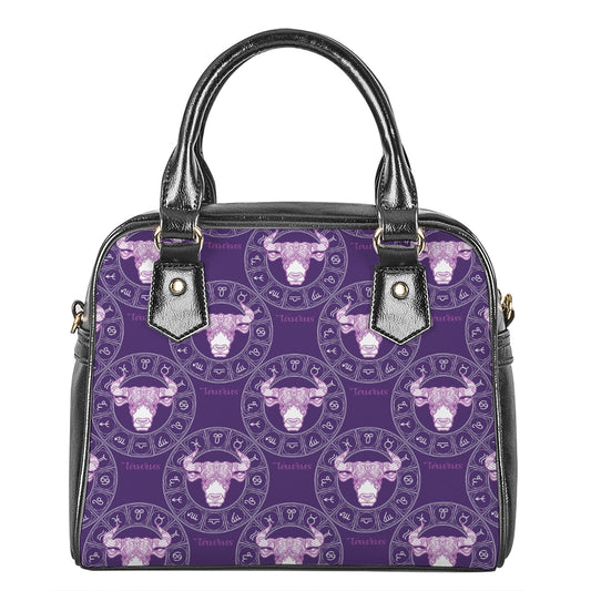 Purple Taurus Zodiac Pattern Print Shoulder Handbag
