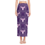 Purple Taurus Zodiac Pattern Print Side Slit Maxi Skirt