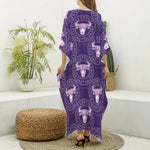 Purple Taurus Zodiac Pattern Print Silk V-Neck Kaftan Dress
