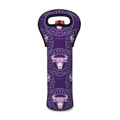 Purple Taurus Zodiac Pattern Print Single Neoprene Wine Tote
