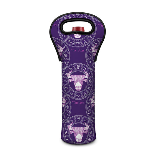 Purple Taurus Zodiac Pattern Print Single Neoprene Wine Tote