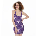 Purple Taurus Zodiac Pattern Print Sleeveless Bodycon Dress