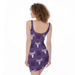 Purple Taurus Zodiac Pattern Print Sleeveless Bodycon Dress