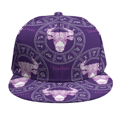 Purple Taurus Zodiac Pattern Print Snapback Cap