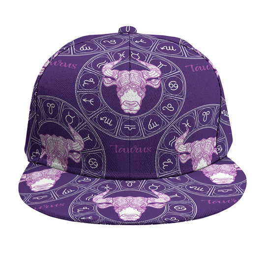 Purple Taurus Zodiac Pattern Print Snapback Cap