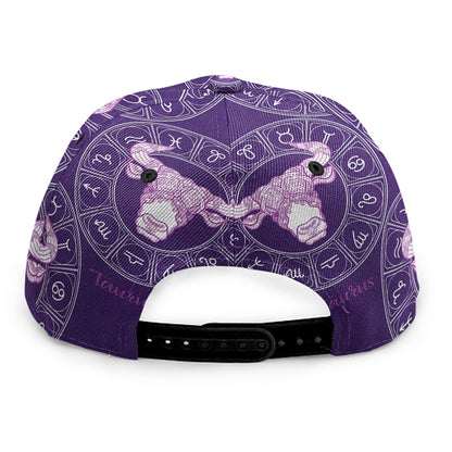 Purple Taurus Zodiac Pattern Print Snapback Cap