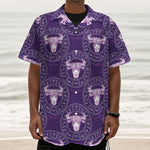 Purple Taurus Zodiac Pattern Print Textured Short Sleeve Shirt