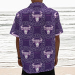 Purple Taurus Zodiac Pattern Print Textured Short Sleeve Shirt