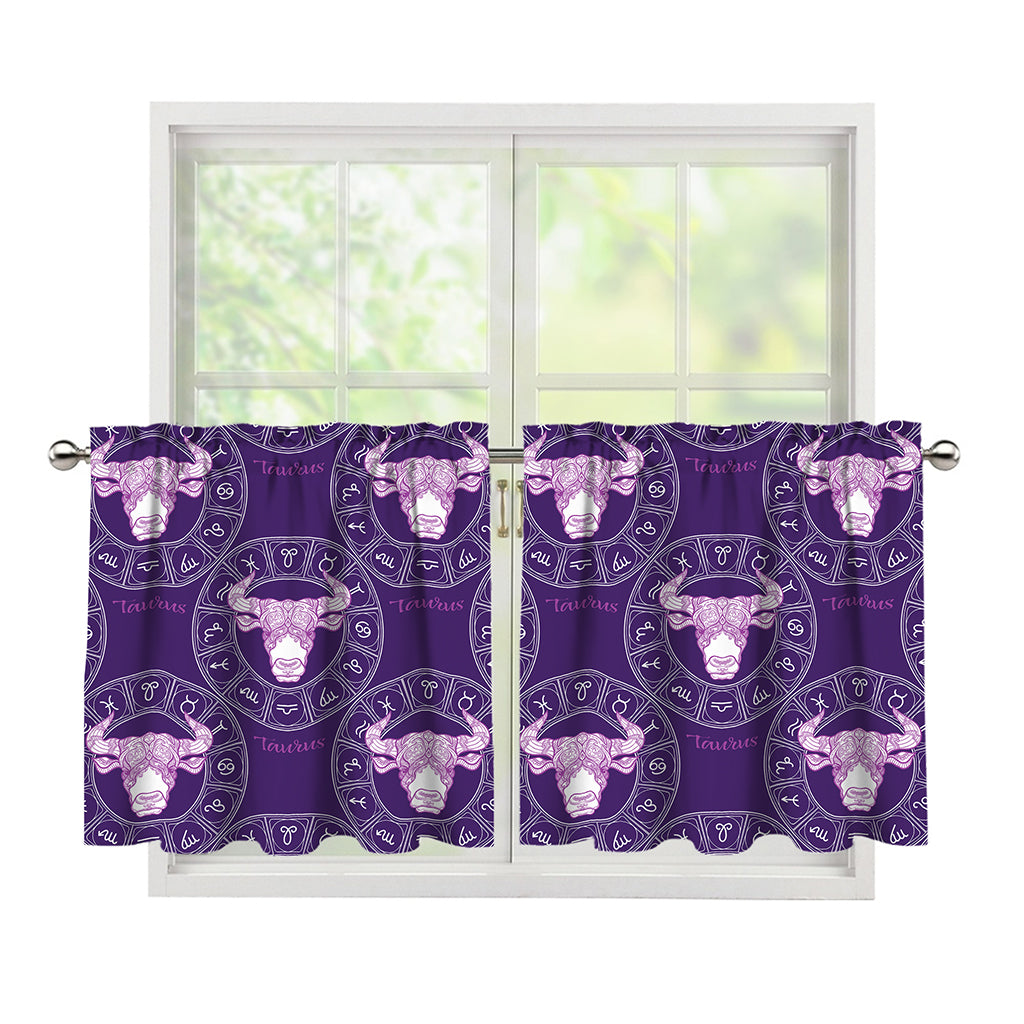 Purple Taurus Zodiac Pattern Print Tier Curtains