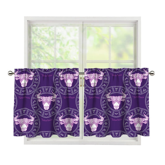 Purple Taurus Zodiac Pattern Print Tier Curtains