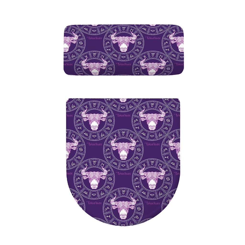 Purple Taurus Zodiac Pattern Print Toilet Lid And Tank Cover Set