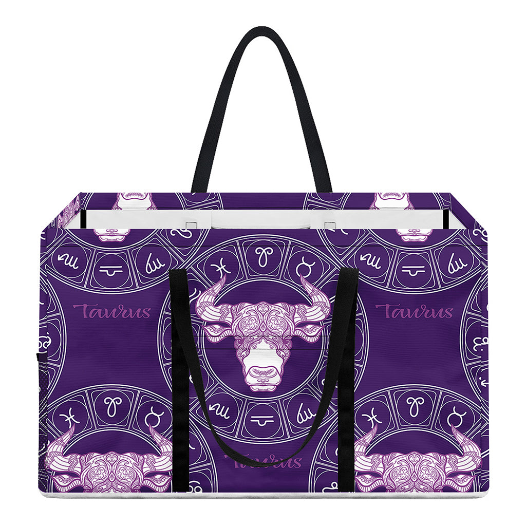 Purple Taurus Zodiac Pattern Print Utility Tote Bag