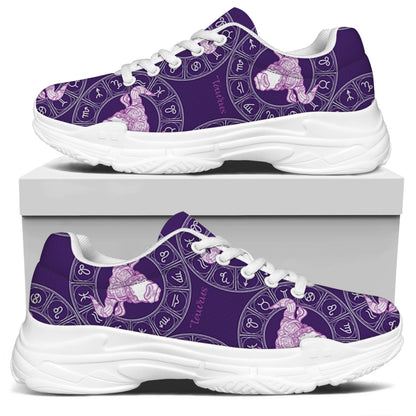 Purple Taurus Zodiac Pattern Print White Chunky Shoes