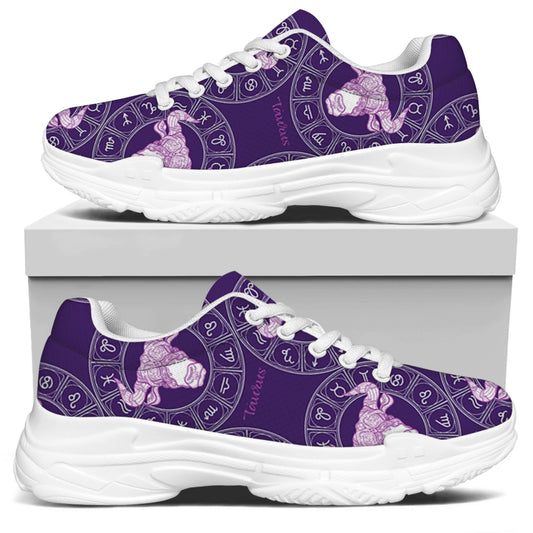 Purple Taurus Zodiac Pattern Print White Chunky Shoes