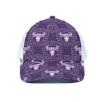 Purple Taurus Zodiac Pattern Print White Mesh Trucker Cap