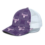 Purple Taurus Zodiac Pattern Print White Mesh Trucker Cap