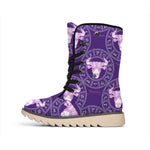 Purple Taurus Zodiac Pattern Print Winter Boots