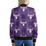 Purple Taurus Zodiac Pattern Print Women's Bomber Jacket