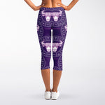 Purple Taurus Zodiac Pattern Print Women's Capri Leggings