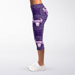 Purple Taurus Zodiac Pattern Print Women's Capri Leggings