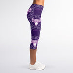 Purple Taurus Zodiac Pattern Print Women's Capri Leggings