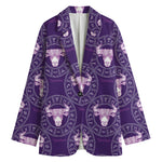 Purple Taurus Zodiac Pattern Print Women's Cotton Blazer