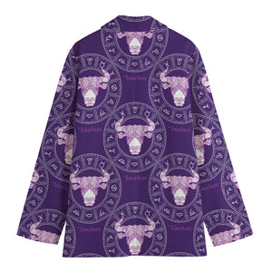 Purple Taurus Zodiac Pattern Print Women's Cotton Blazer