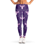 Purple Taurus Zodiac Pattern Print Women's Leggings