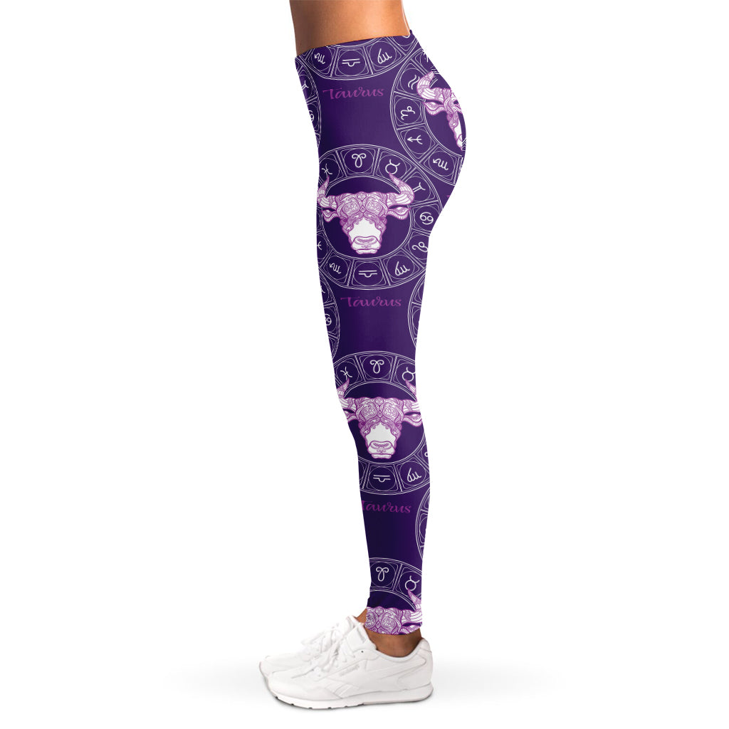 Purple Taurus Zodiac Pattern Print Women's Leggings