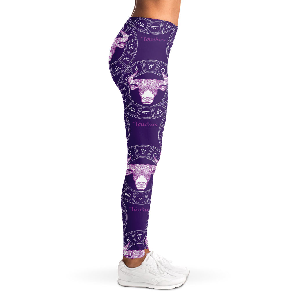 Purple Taurus Zodiac Pattern Print Women's Leggings