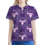 Purple Taurus Zodiac Pattern Print Women's Polo Shirt