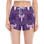 Purple Taurus Zodiac Pattern Print Women's Split Running Shorts