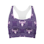 Purple Taurus Zodiac Pattern Print Women's Sports Bra
