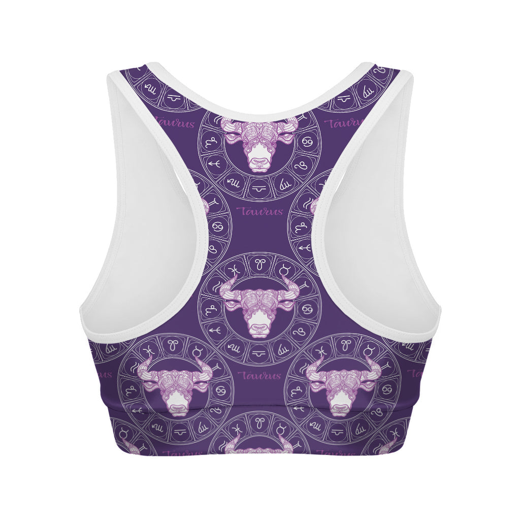 Purple Taurus Zodiac Pattern Print Women's Sports Bra