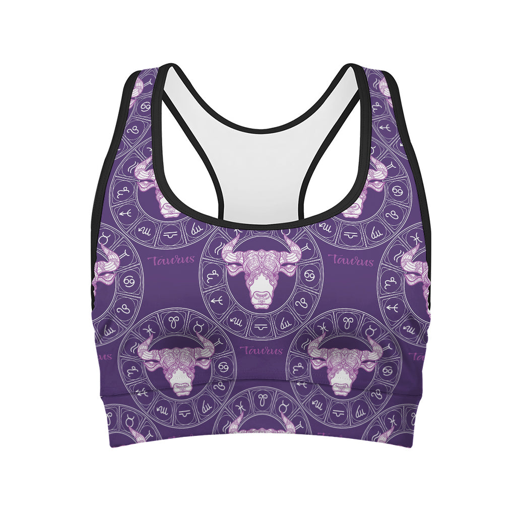 Purple Taurus Zodiac Pattern Print Women's Sports Bra