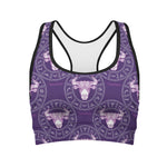 Purple Taurus Zodiac Pattern Print Women's Sports Bra