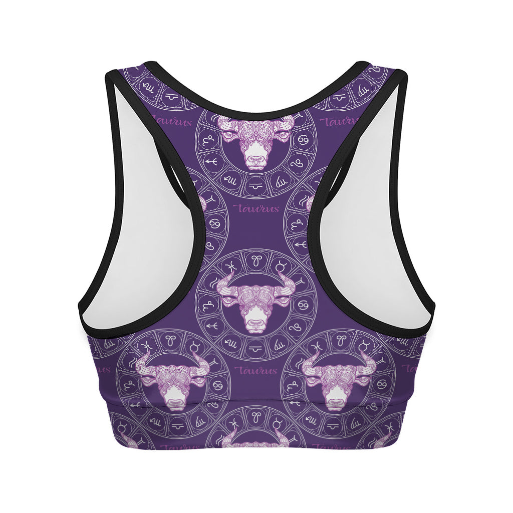 Purple Taurus Zodiac Pattern Print Women's Sports Bra