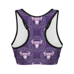 Purple Taurus Zodiac Pattern Print Women's Sports Bra