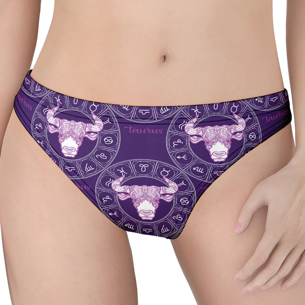 Purple Taurus Zodiac Pattern Print Women's Thong