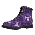 Purple Taurus Zodiac Pattern Print Padded Collar Lace Up Boots