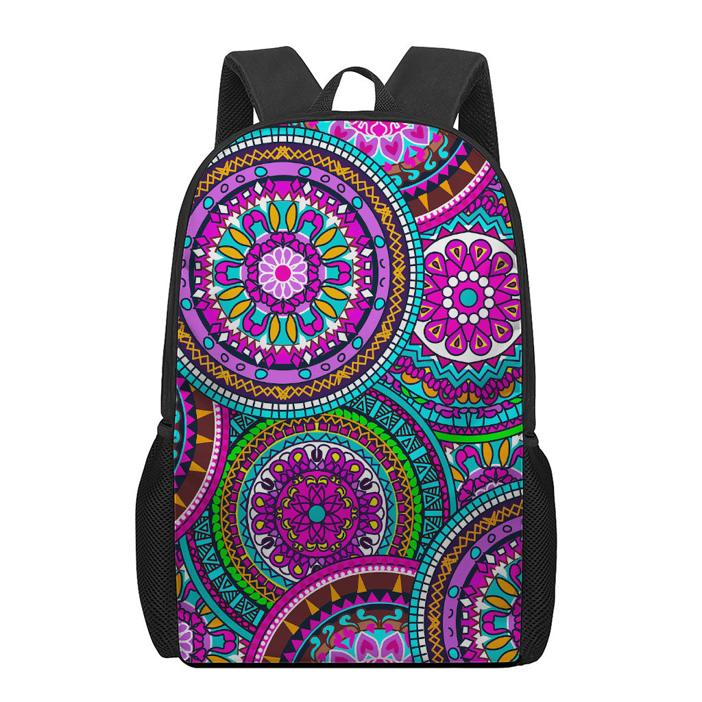 Purple Teal Circle Mandala Print 17 Inch Backpack